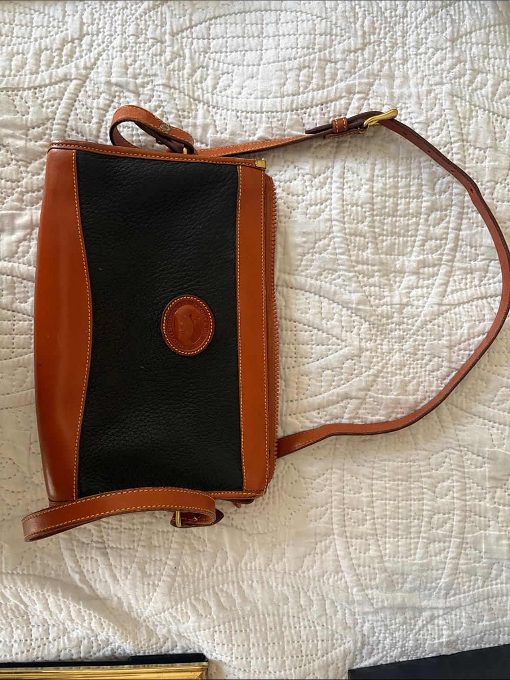 Dooney & Bourke Black and Tan Leather Crossbody Bag
